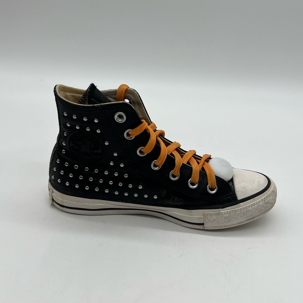 Vintage Converse all star Women Sz 6 Black Leather Sliver Studded Spikes Sneaker - Picture 8 of 13